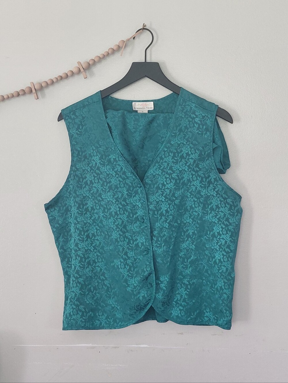 VTG 90's Alexandra Nicole Two Piece Sleep Lounge Set Floral Teal Jaquared XL